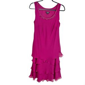 SLNY Womens Pink Embellished Midi Formal Cocktail and Party‎ Dress 8 Fuschia